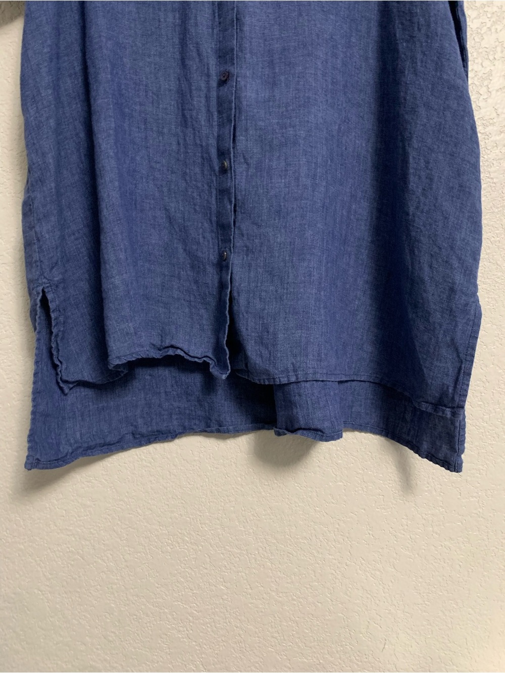 Eileen Fisher Linen Shirt Top Womens 1X Organic Linen Delave Classic Collar Blue - Picture 8 of 16